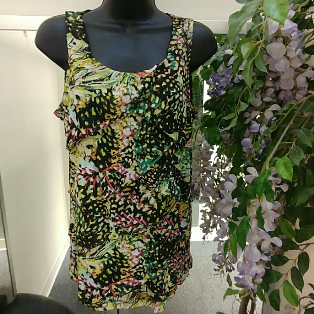 Christopher & Banks Tropical Mesh Layered Top